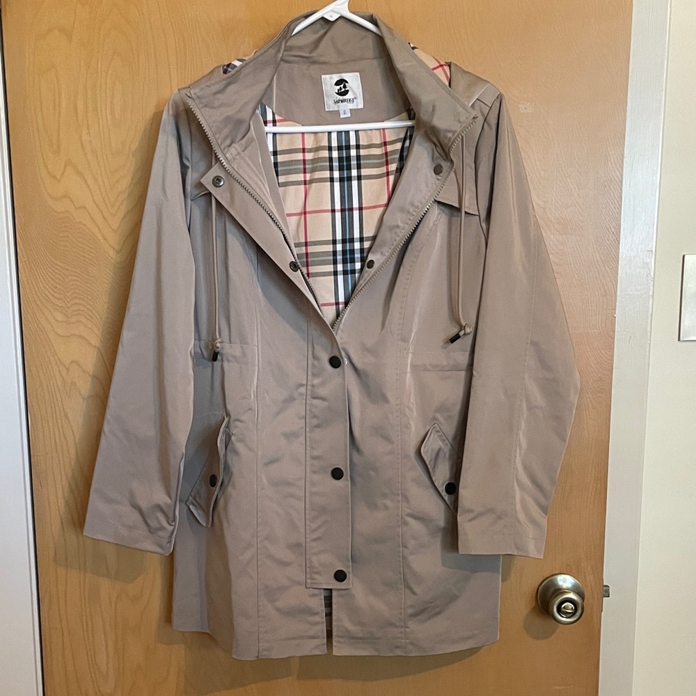 Classic Tan Trench Coat with Plaid Lining